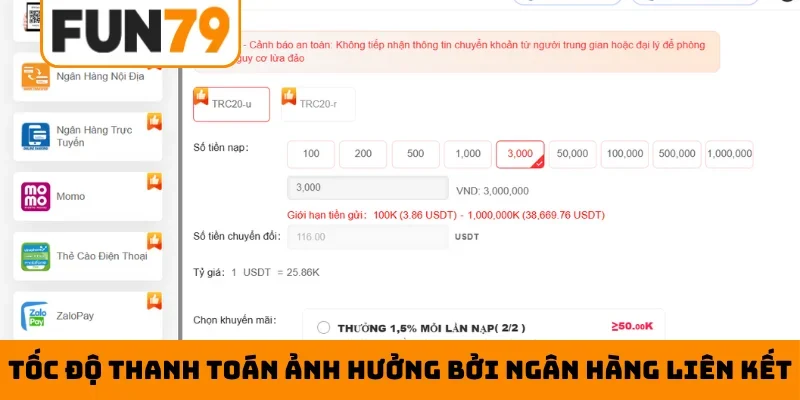 Tốc độ thanh toán ảnh hưởng bởi ngân hàng liên kết